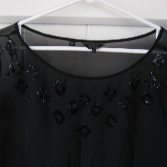 Guess Black Sheer Blouse with Beading - Picture 2 of 4